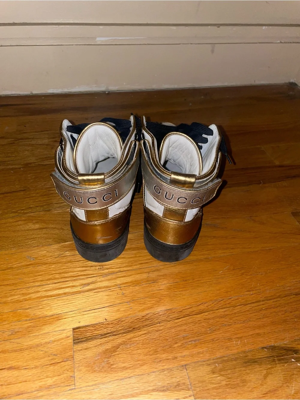 Gucci White and Gold Women's High-Top Sneakers